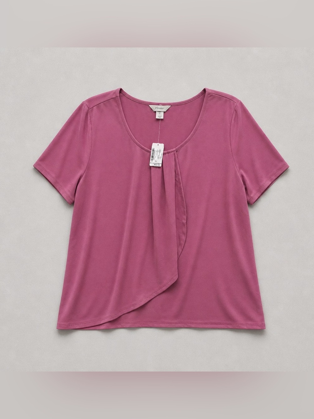 CJ Banks Short-Sleeve Draped Front Top in Mauve Pink